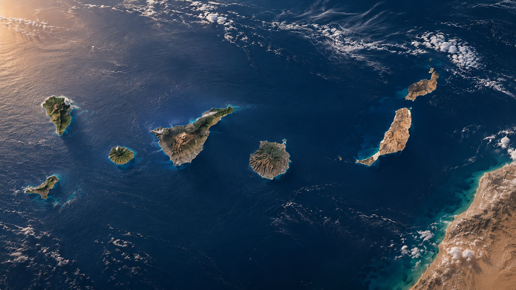 Vue satellite des huit îles Canaries